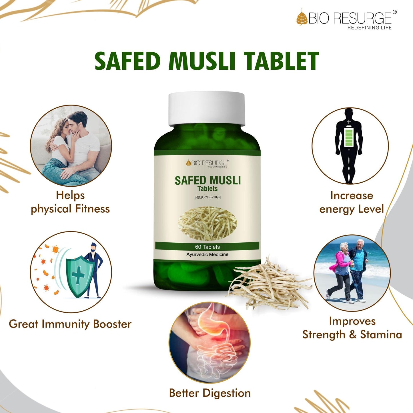 Gokhru Tablet and Safed Musli Tablet | Increase stamina and improve libido: MRP (Inclusive of all taxes):Rs.560/- Net Weight 90gm