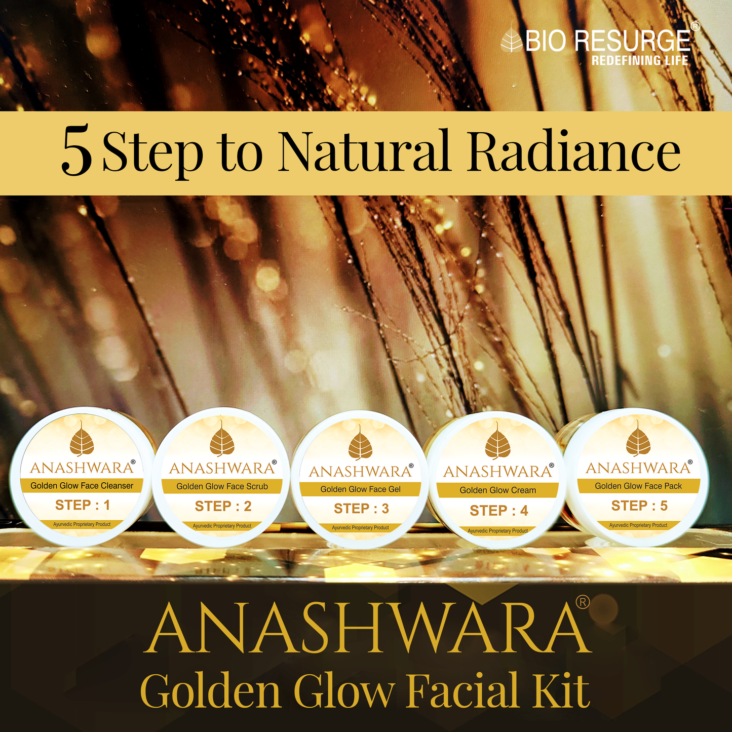 Anashwara  Golden Glow  Facial Kit –  5 Step Radiance Ritual
