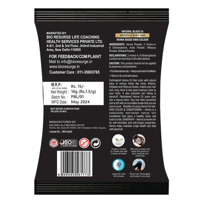 Bio Resurge Padmakesh Henna Hair Dye for All Types of Hairs: One piece MRP (Inclusive of all taxes):Rs 15/- Net Weight 15gm, Black CH: 15gm