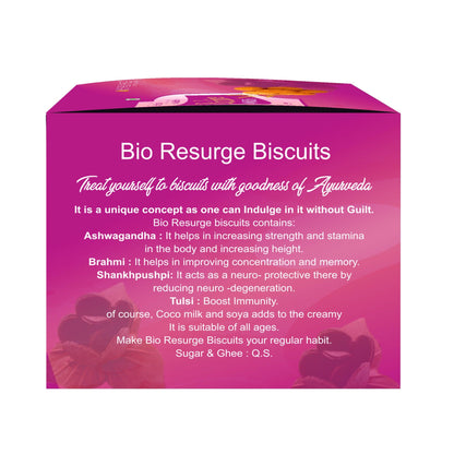 Bio Resurge Healthy Biscuits meeting your Nutritional Requirements : One piece MRP (Inclusive of all taxes):Rs.140/- Net Weight 100gm