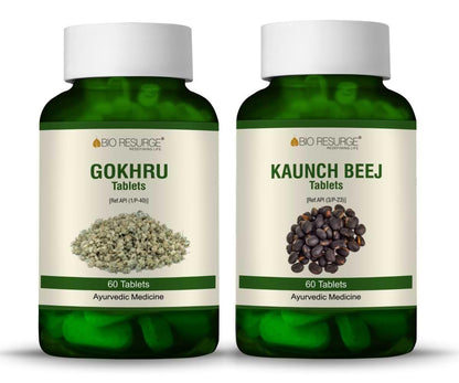 Bio Resurge Gokhru  & Kaunch Beej Tablet ENRICH IN PROTEIN AND REDUCE FATIGUE - 750 mg (120 Tablets): One piece MRP (Inclusive of all taxes):Rs.560/- Net Weight 90gm