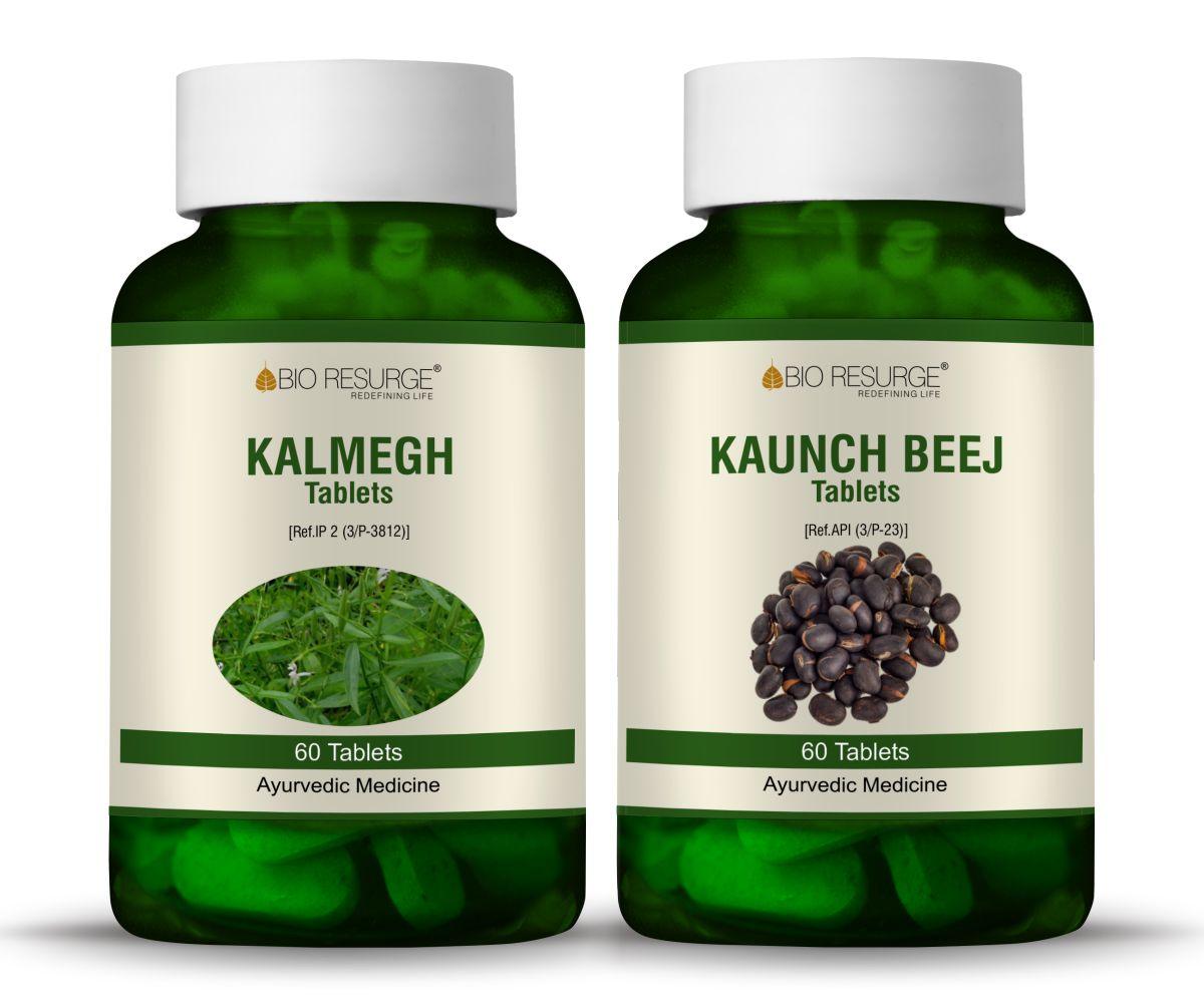 Bio Resurge Kaunch Beej & Kalmegh Tablets BOOST ENDURANCE & DETOX LIVER -750 mg (120 Tablets) : One piece MRP (Inclusive of all taxes): Rs.560.00/- Net Weight 90gm