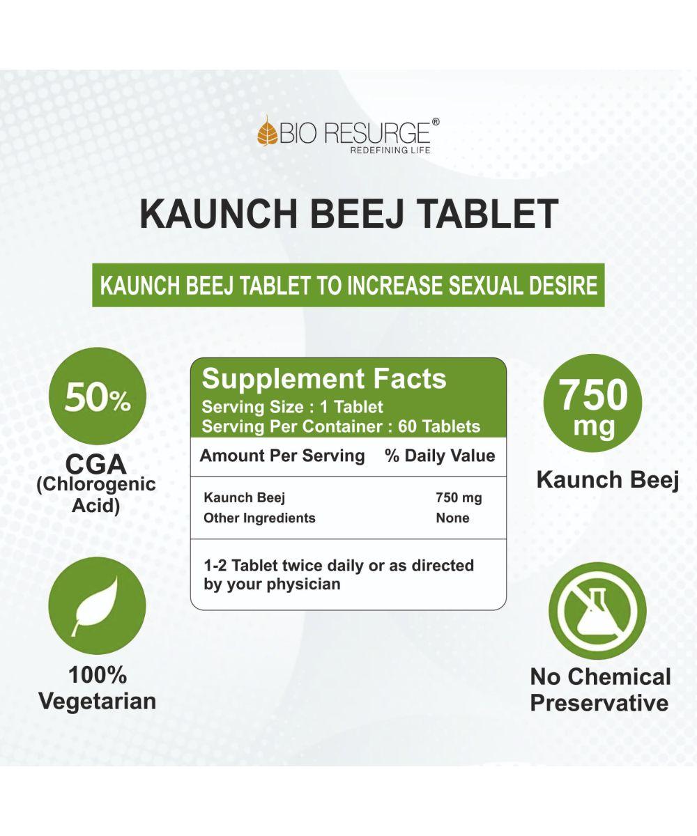 Bio Resurge Gokhru  & Kaunch Beej Tablet ENRICH IN PROTEIN AND REDUCE FATIGUE - 750 mg (120 Tablets): One piece MRP (Inclusive of all taxes):Rs.560/- Net Weight 90gm