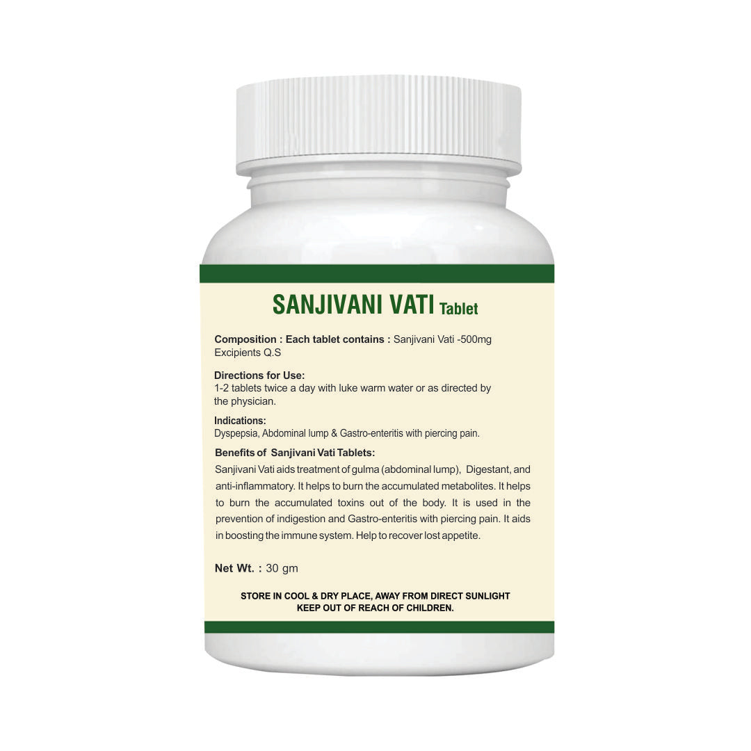 SANJIVANI VATI Tablet for DIGESTION DISORDER: One Bottle MRP (Inclusive of all taxes):Rs.210/- Net Weight 30gm/