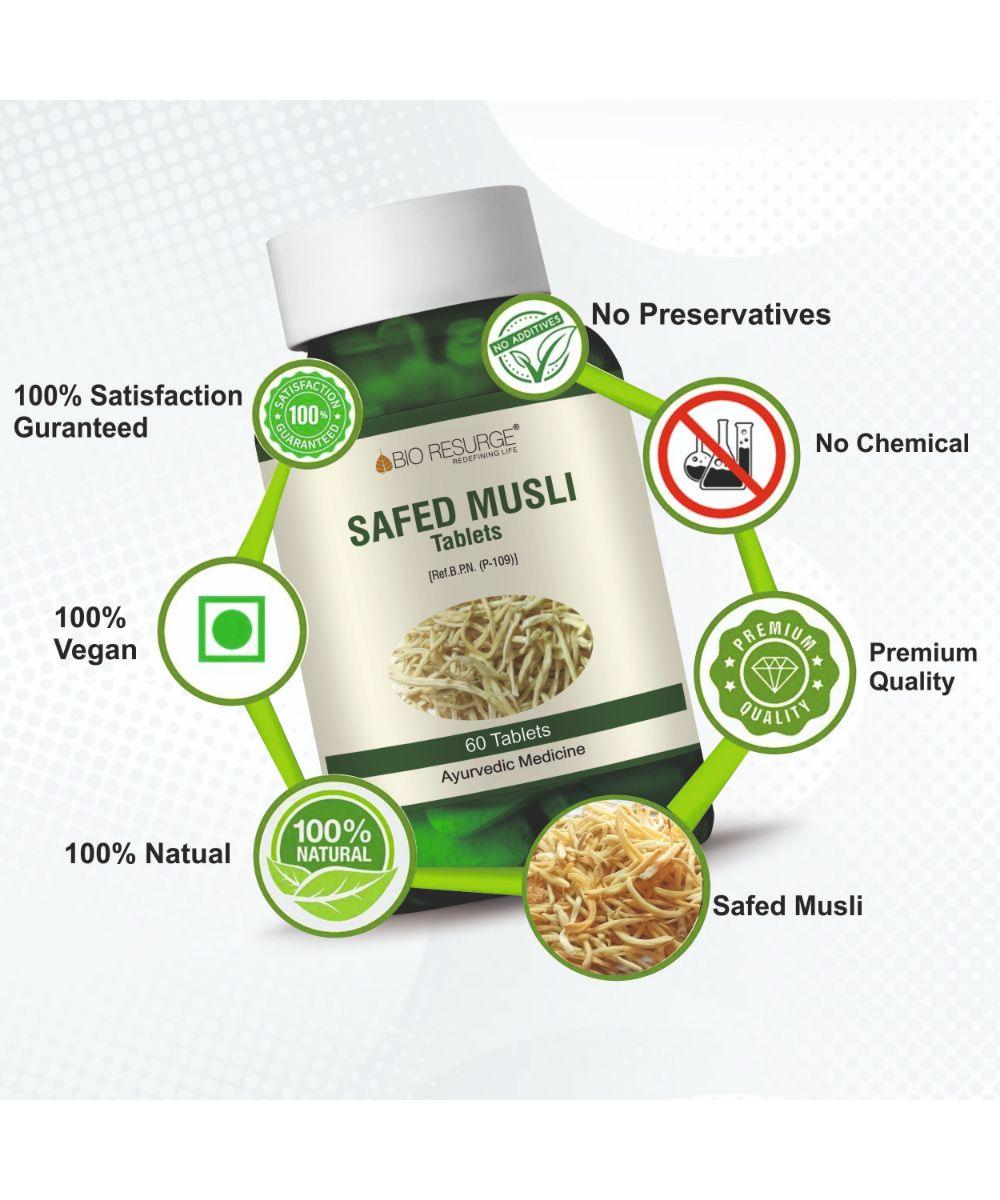 Bio Resurge Ashwagandha &  Safed Musli REDUCE STRESS AND INCREASE SPERM COUNT Tablet -750 mg (120 Tablets):  MRP(Inclusive of all taxes):Rs.560/- Net Weight 90gm/