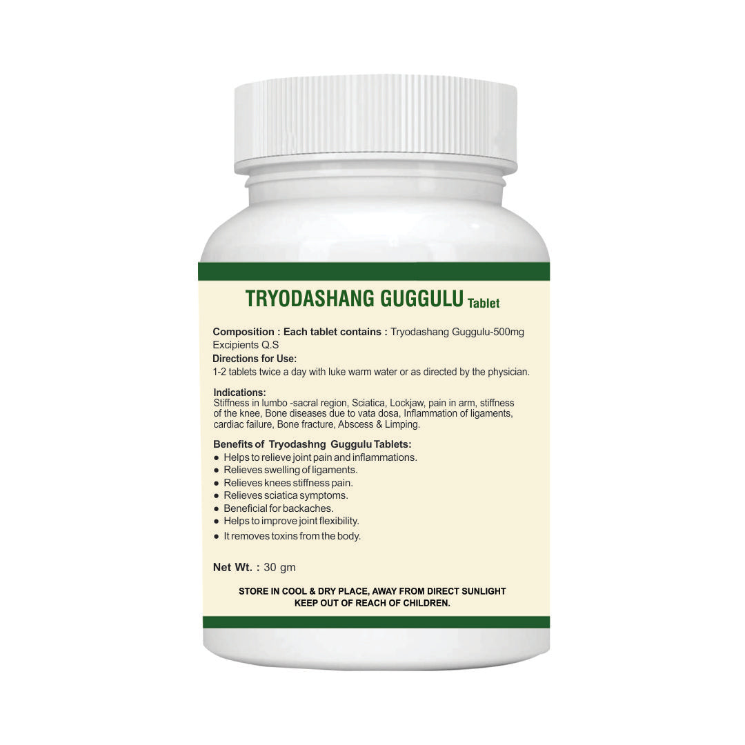 TRYODASHANG GUGGULU Tablet for  JOINT DISORDER & SCIATICA PAIN: One Bottle MRP (Inclusive of all taxes):Rs.360/- Net Weight 30gm/